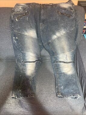 Rocawear slim Biker-Style Men's Jeans in Washed Denim Blue